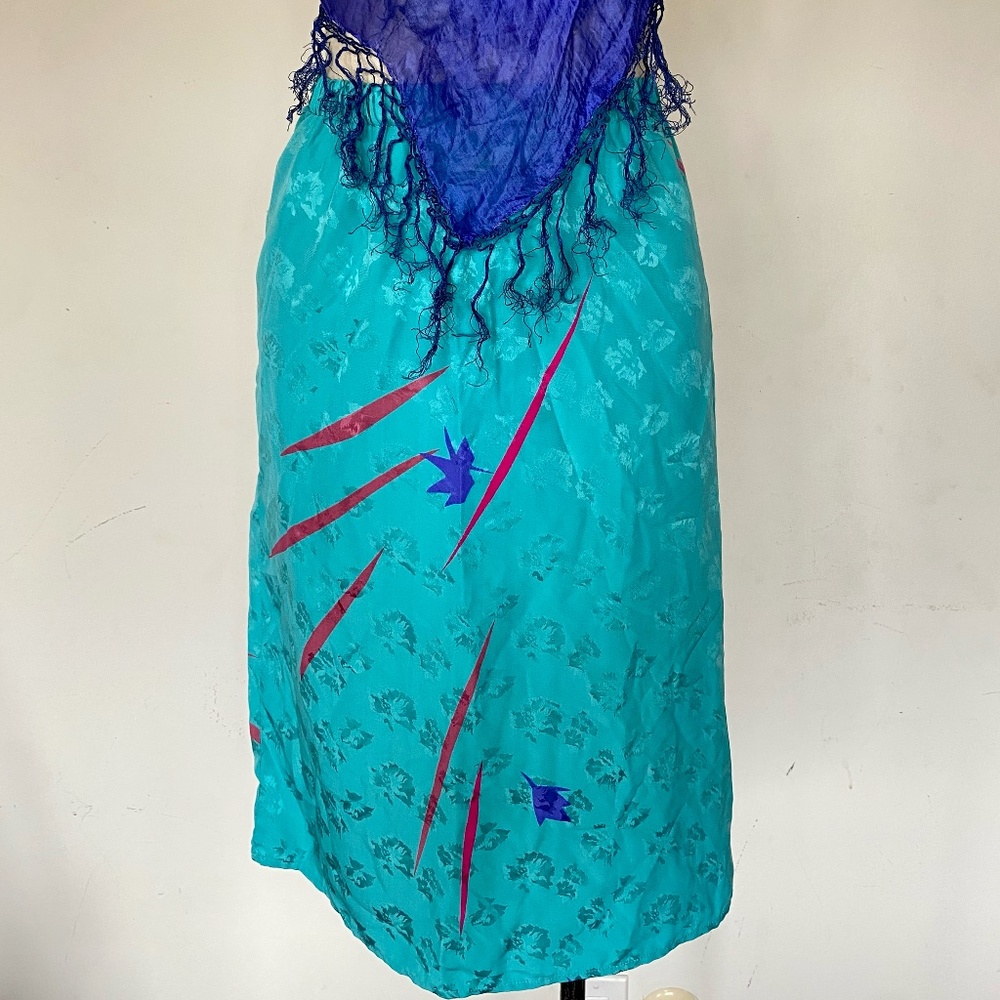 80s Vintage Colorful Satin Midi Skirt